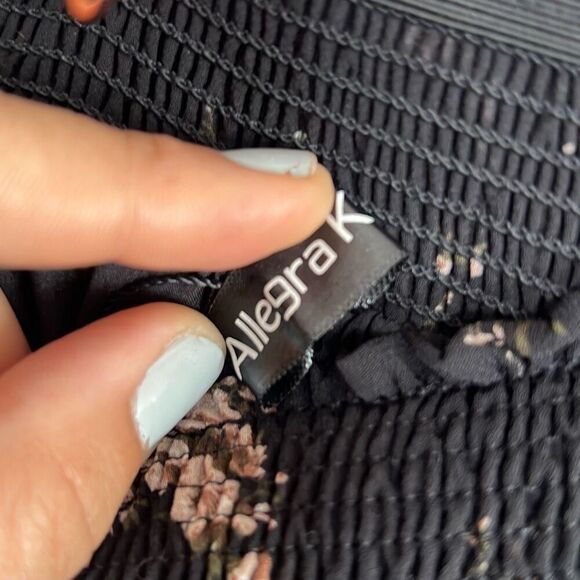 Allegra K NWOT Floral Smocked Waist Knee Length Ruffle Tiered Skirt Black XL - Picture 8 of 10